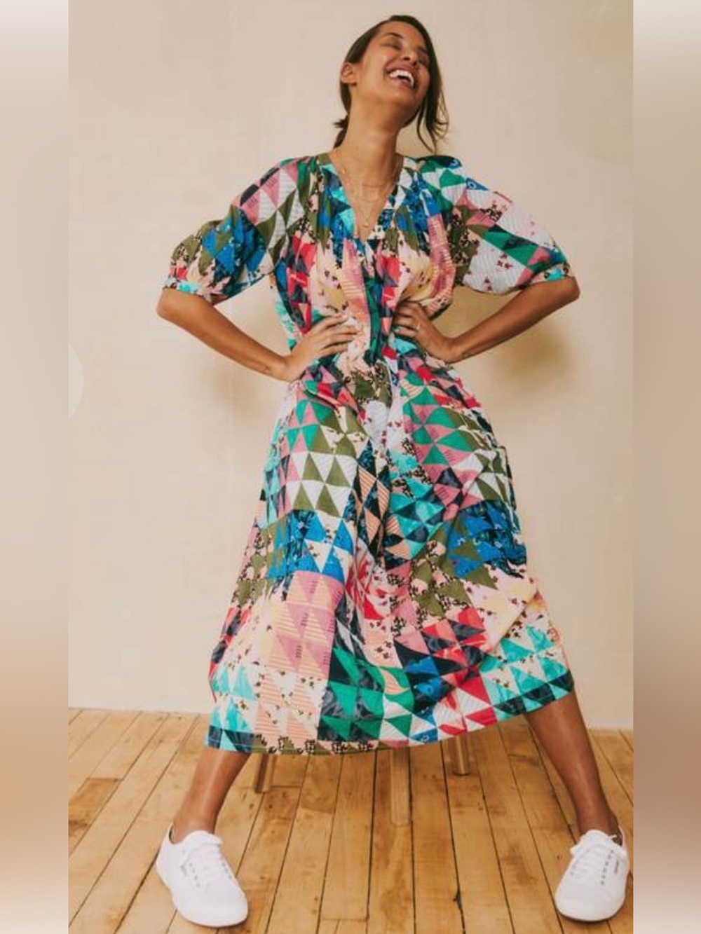 Ophelia & Indigo Multicolor Geometric Patchwork Maxi Dress